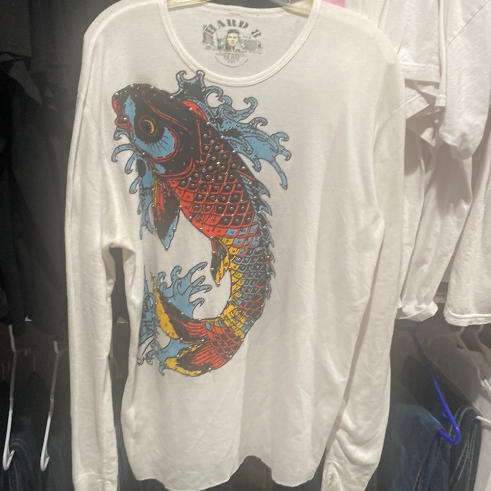 Hard 8 koi fish with studs white long sleeve thin thermal